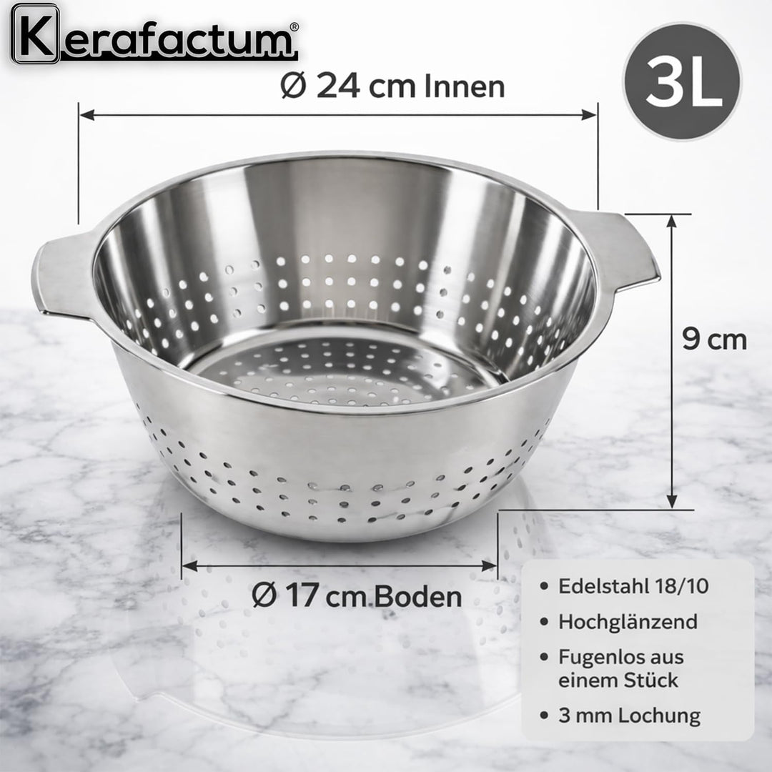 Salatsieb Salatseiher Küchensieb Sieb Edelstahl Seiher Nudelsieb Standseiher | Ø 24 cm Gemüsesieb Ab