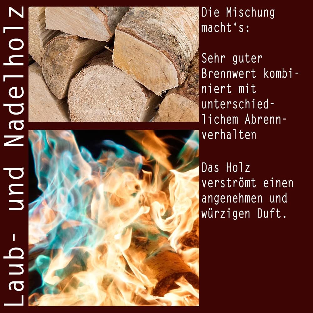 Flameup Brennholz Gemischt Kaminholz 20 kg Buche Eiche Birke Kiefer Fichte Holz Für Ofen und Kamin K