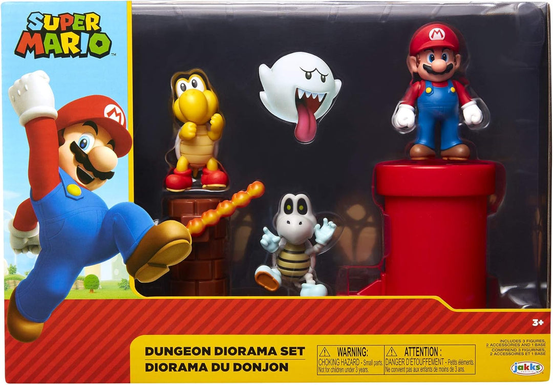 Jakks Pacific Dungeon Diorama Set, 6 cm Super Mario - Set de Figuras Mundo Dungeon Bunt, Verlies – S