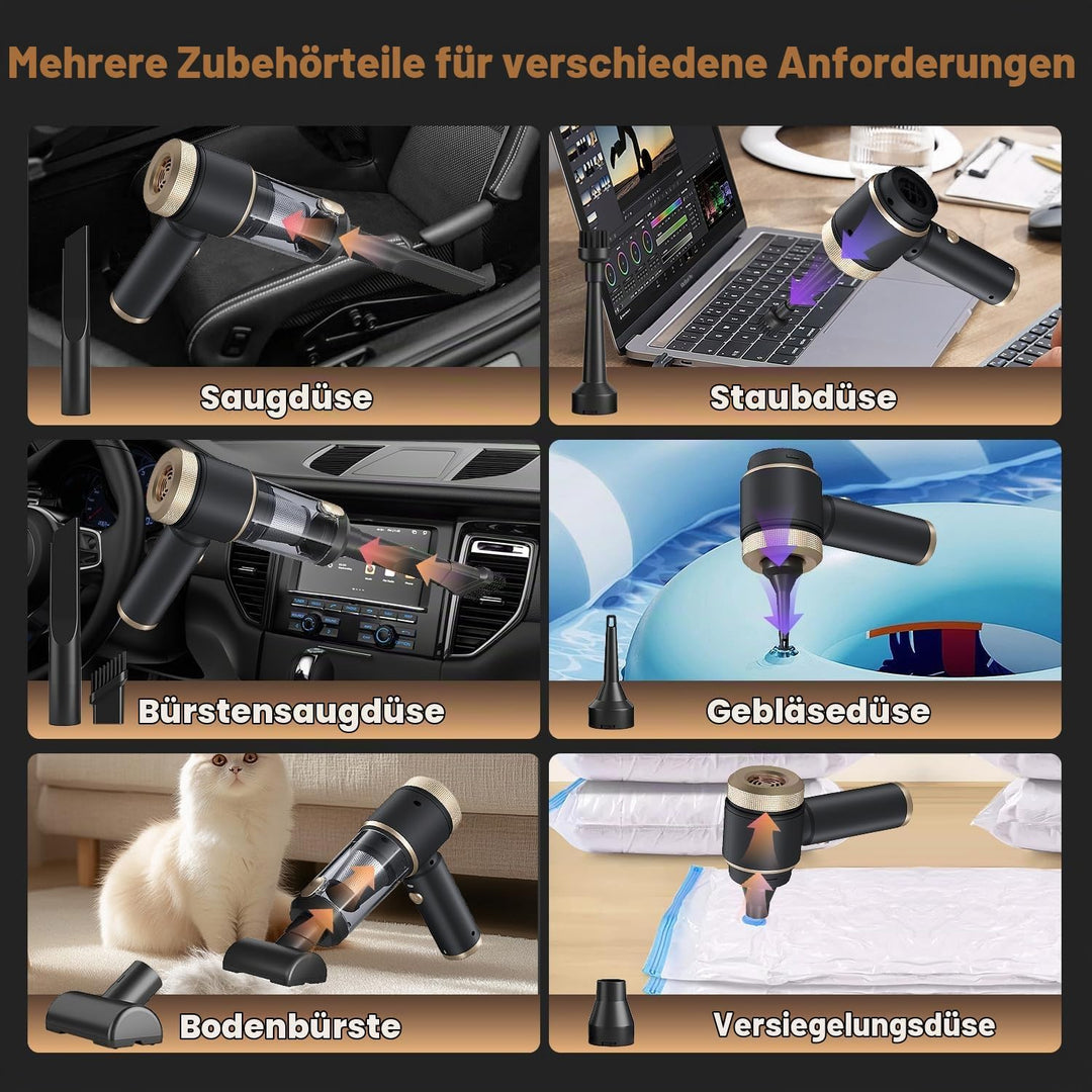 Handstaubsauger Starke Saugleistung, 16000Pa 7 in 1 Akku Staubsauger Auto, mit Bürstenloser, Mini Au