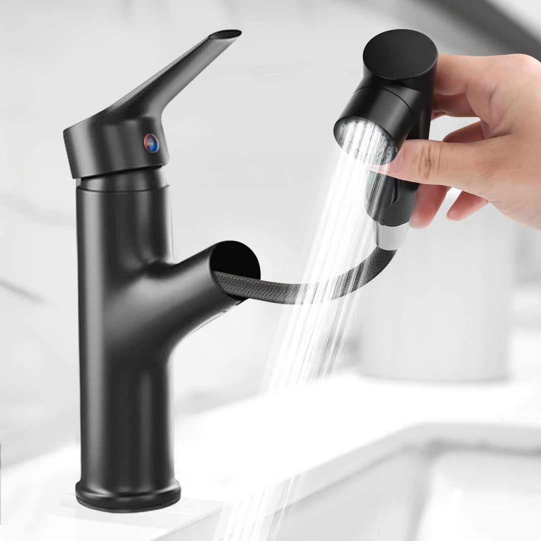 Wasserhahn Bad mit Ausziehbar Brause, Hochdruck Waschtischarmatur Einhebelmischer Mischbatterie mit
