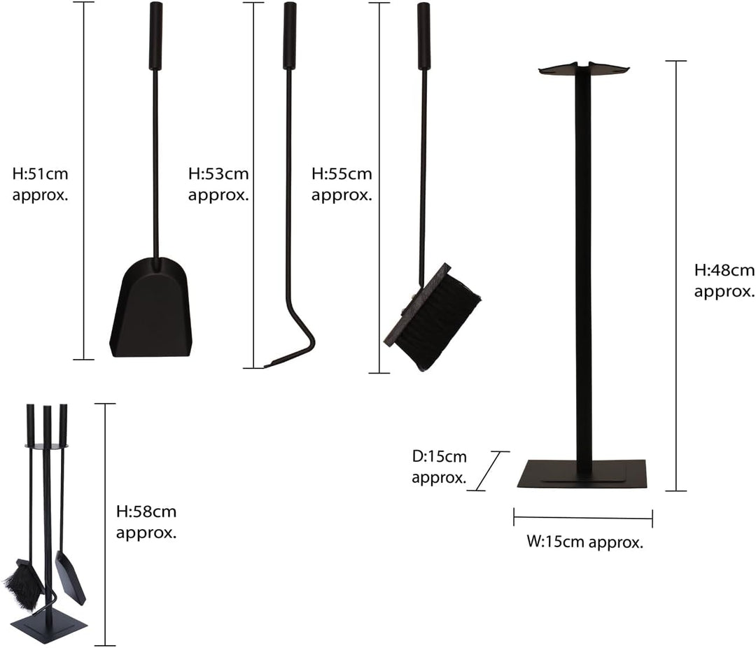 JVL Malham Kissen modernes Kaminbesteck Werkzeug Set, Stahl, schwarz, 15 x 15 x 61 cm, 3 Stück, Malh