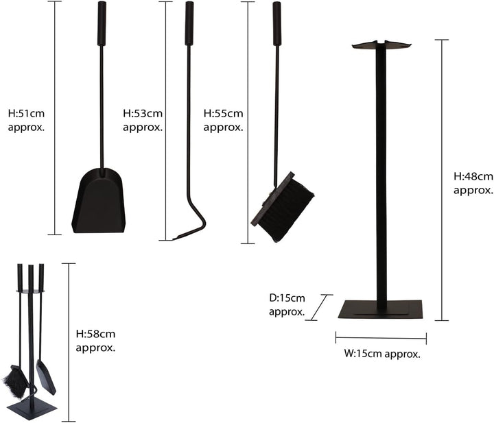 JVL Malham Kissen modernes Kaminbesteck Werkzeug Set, Stahl, schwarz, 15 x 15 x 61 cm, 3 Stück, Malh