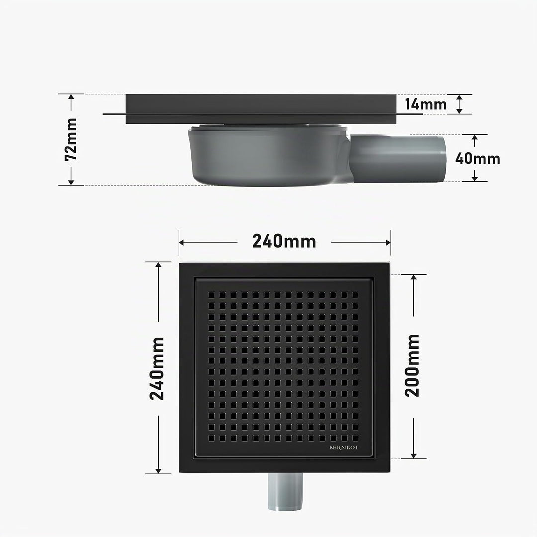 Duschrinne Quadrat 20 * 20cm, 360° Siphon mit Geruchsstop und Haarsieb Edelstahl Ablaufrinne Bodenab