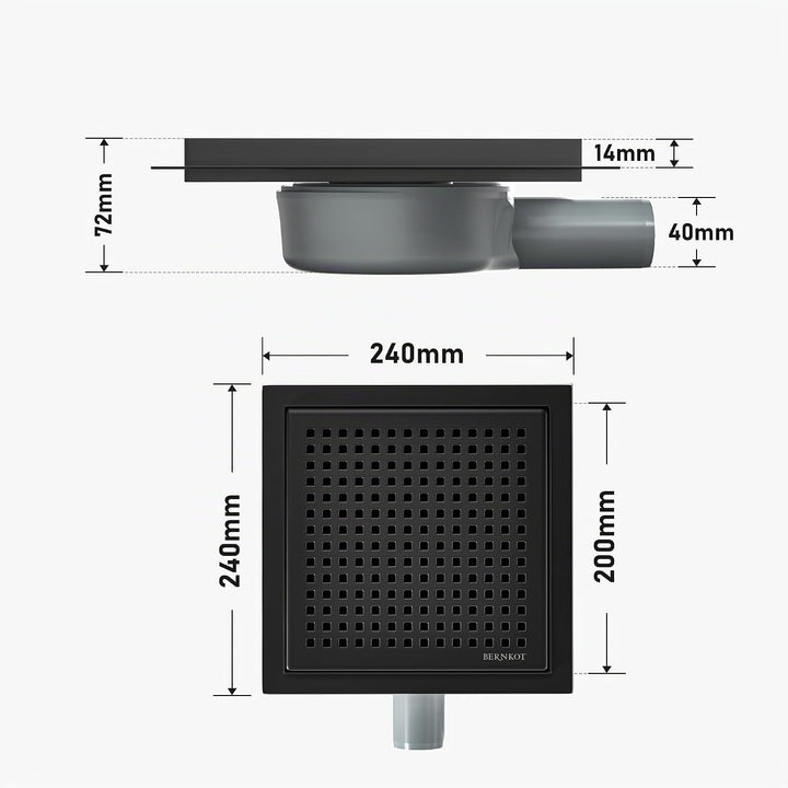 Duschrinne Quadrat 20 * 20cm, 360° Siphon mit Geruchsstop und Haarsieb Edelstahl Ablaufrinne Bodenab