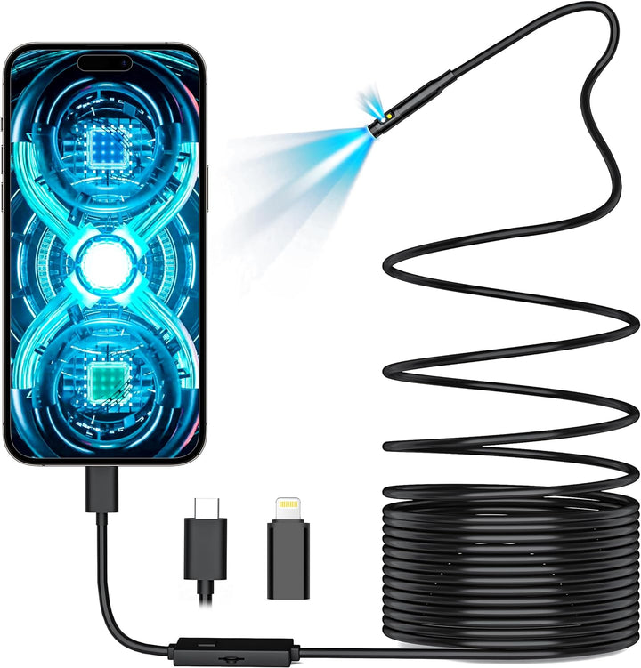 Maylatte Doppellinse Endoskopkamera mit Licht, 7.9mm 1920P HD Inspektionskamera mit 8+1 Lichtern, IP