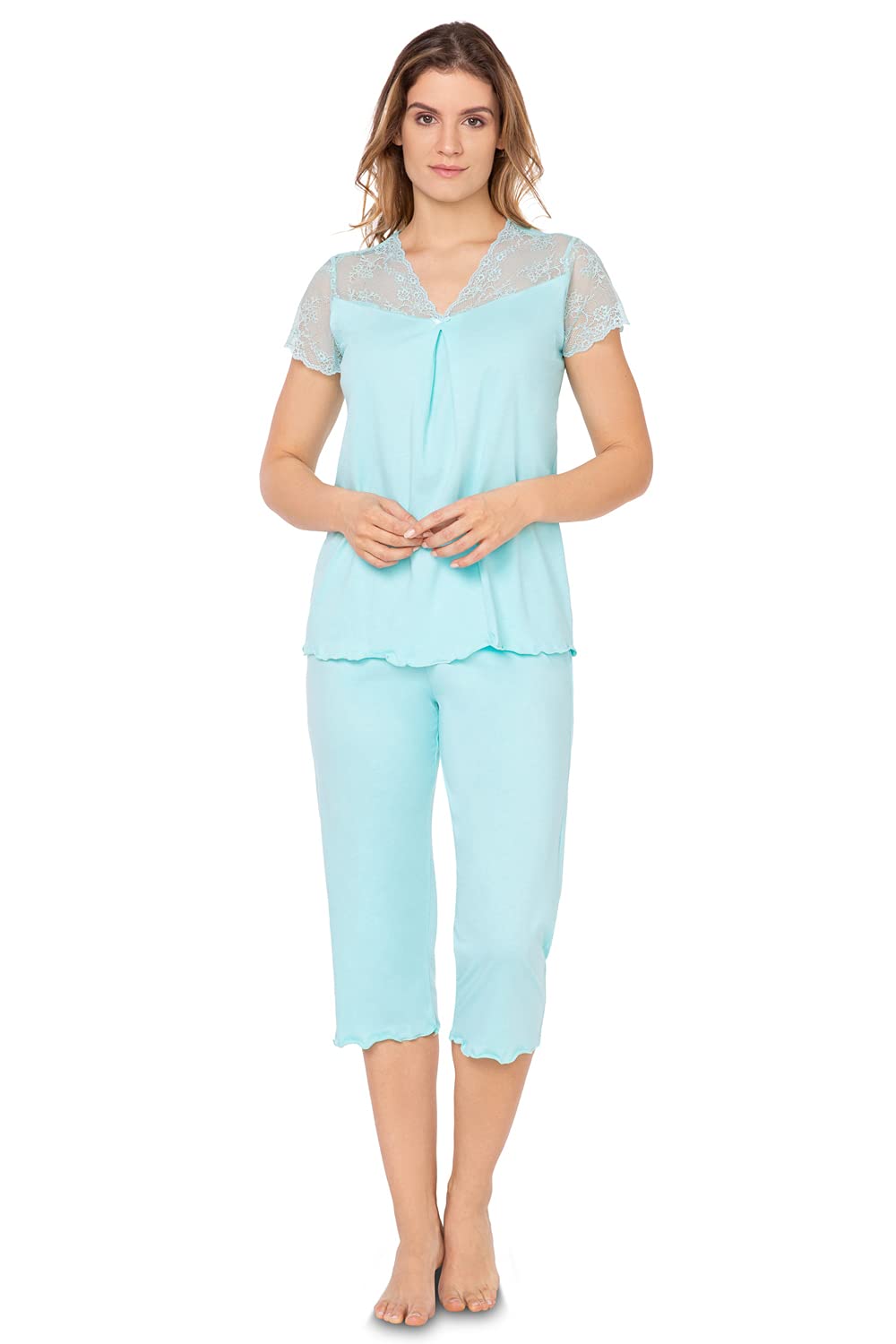 e.Femme® Damen Schlafanzug Lena II 861 aus Baumwolle und Lenzing® Modal 36 Mint, 36 Mint
