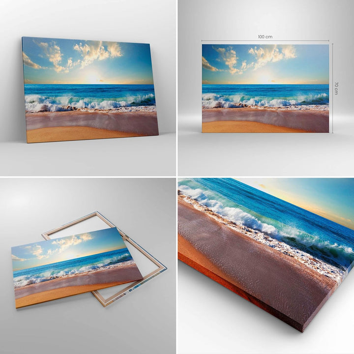 Bilder auf Leinwand 100x70cm Leinwandbild mit Rahmen Meer Ufer Wasser Gross Wanddeko Bild Schlafzimm