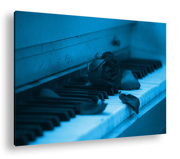 deyoli altes Klavier mit roten Rosen Format 80x60 Effekt: Monocrome Blau als Leinwandbild, Motiv fer