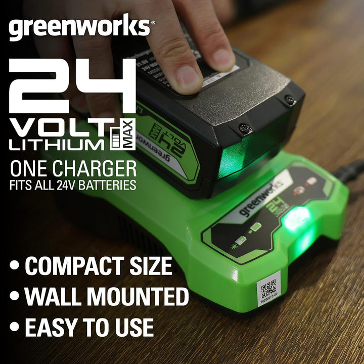 Greenworks Akku G24B4 & Tools Akku-Ladegerät G24C (Li-Ion 24 V 48W Output passend für alle Akkus der