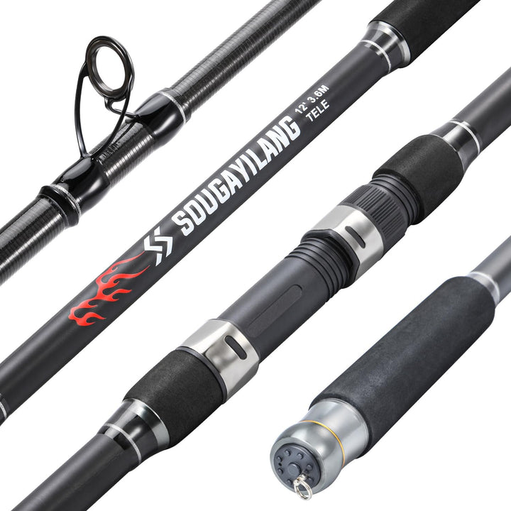 Sougayilang Teleskop Karpfenrute, tragbare Reise Angelruten, Carbon Fiber Spinning Angelrute für Kar