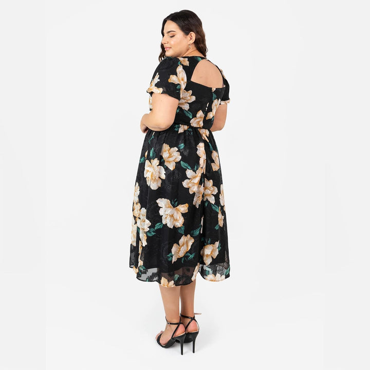 Lovedrobe Damen Womens Plus Size Summer for Ladies with Pockets Short Ballon Sleeve Crew Neck Midi L