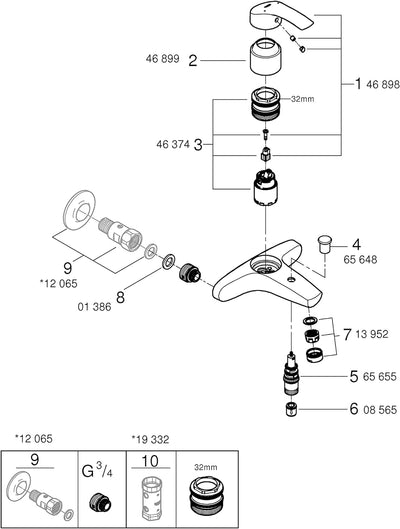 Grohe Eurosmart Wannenbatterie, Schweizer Variante, automatische Umstellung, 23461002, Chrom