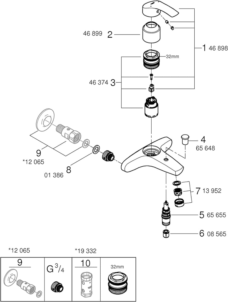 Grohe Eurosmart Wannenbatterie, Schweizer Variante, automatische Umstellung, 23461002, Chrom