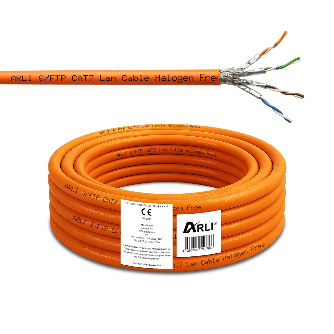 ARLI CAT 7 Verlegekabel 25m Netzwerkkabel CAT.7 LAN Halogenfrei Installationskabel SFTP S/FTP CAT7 P