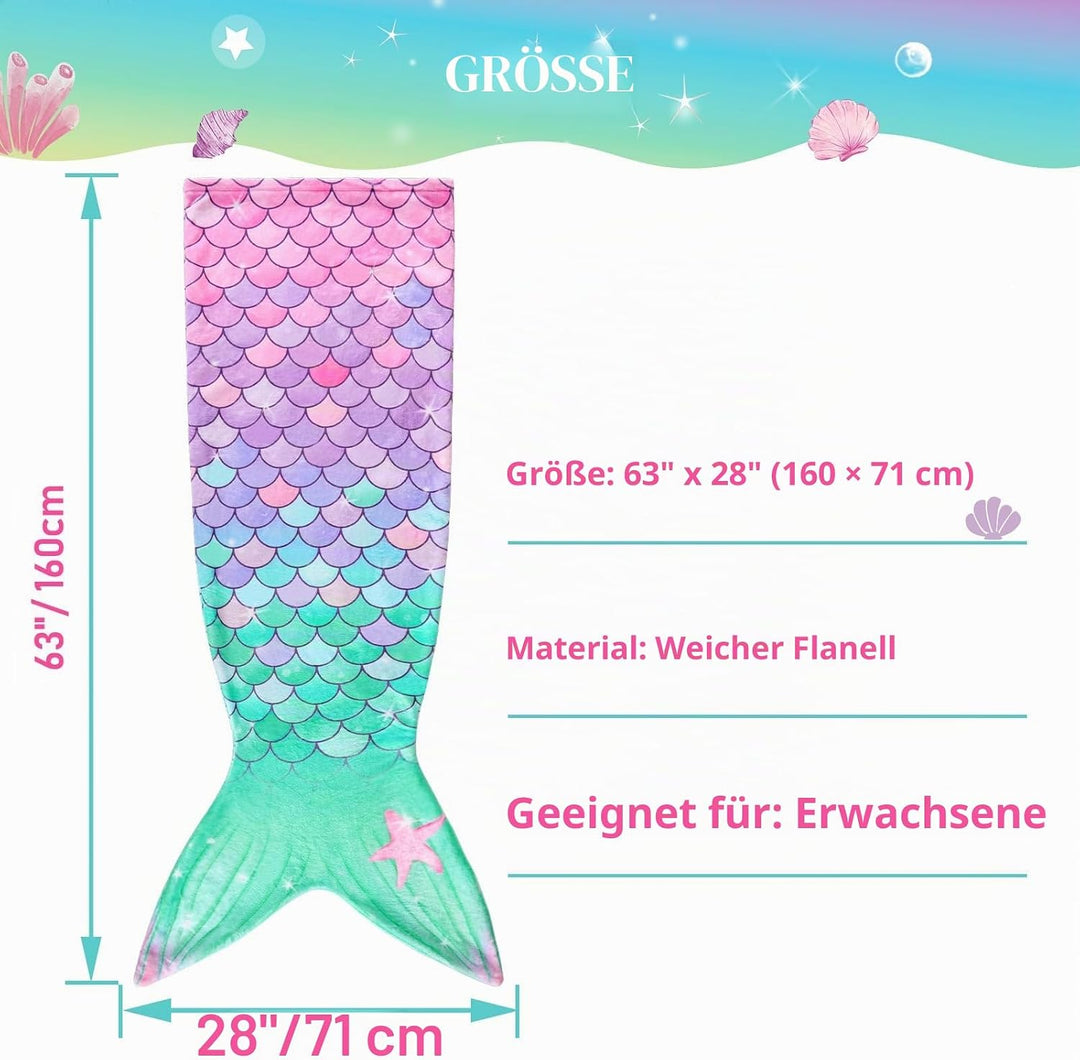 WERNNSAI Meerjungfrau Decke Erwachsene - Weiche Meerjungfrauen Decke 160 x 70 cm Weicher Flanell Mee