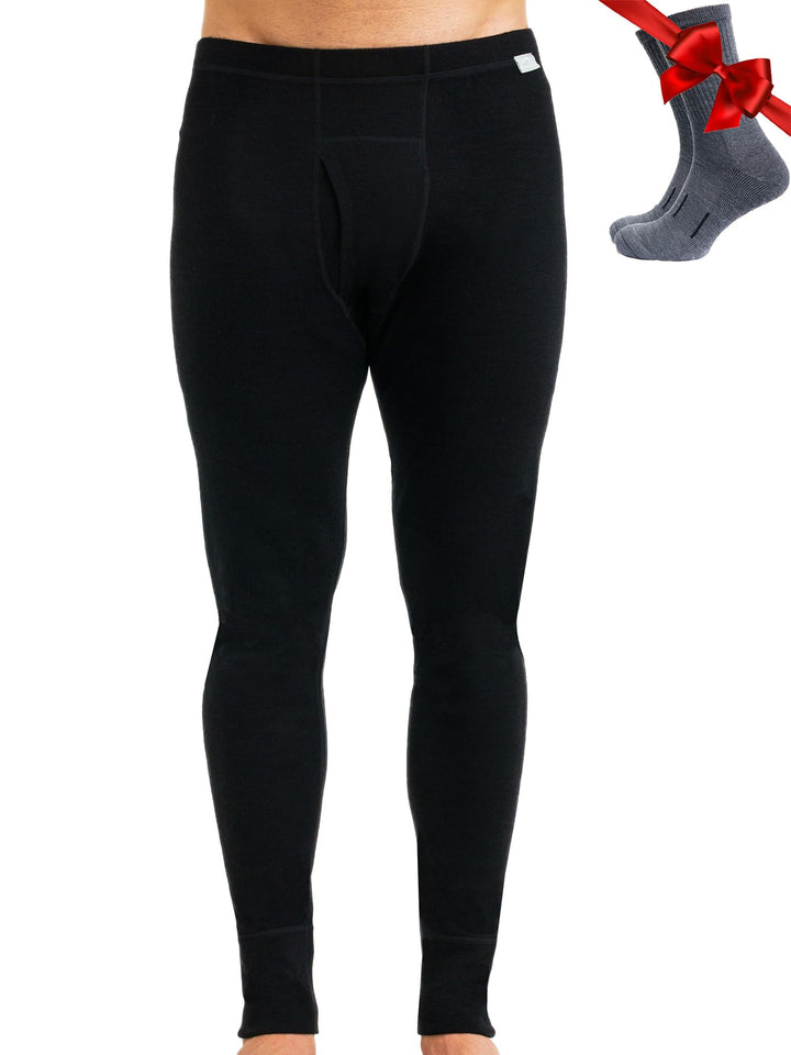 Merino Unterwäsche Herren - Lange Unterhosen Herren Merino Thermounterwäsche + Wollsocken L .320 Bla