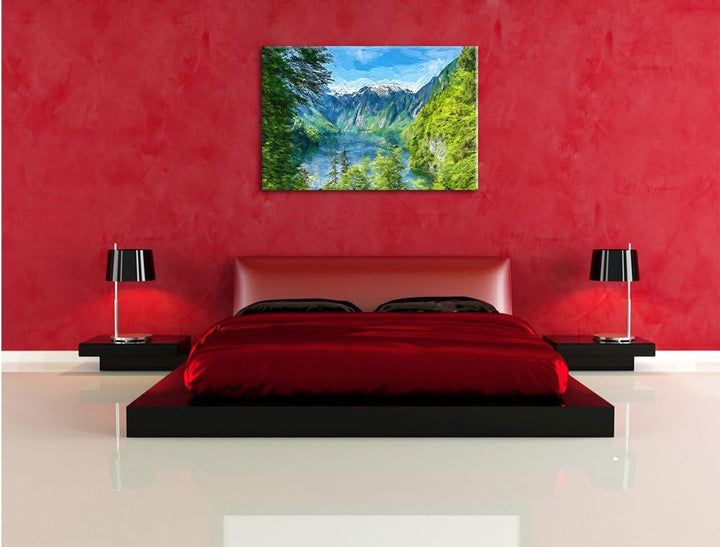 Pixxprint Blick auf den Königssee Kunst als Leinwandbild/Grösse: 100x70 cm/Wandbild/Kunstdruck/ferti
