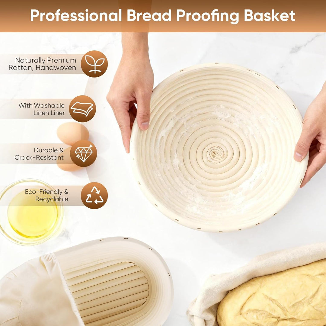 Sauerteig Set 21-teilig mit 2 Gärkörbchen & Glas – Komplettes Brotbackzubehör inkl. Gärkorb Rattan,