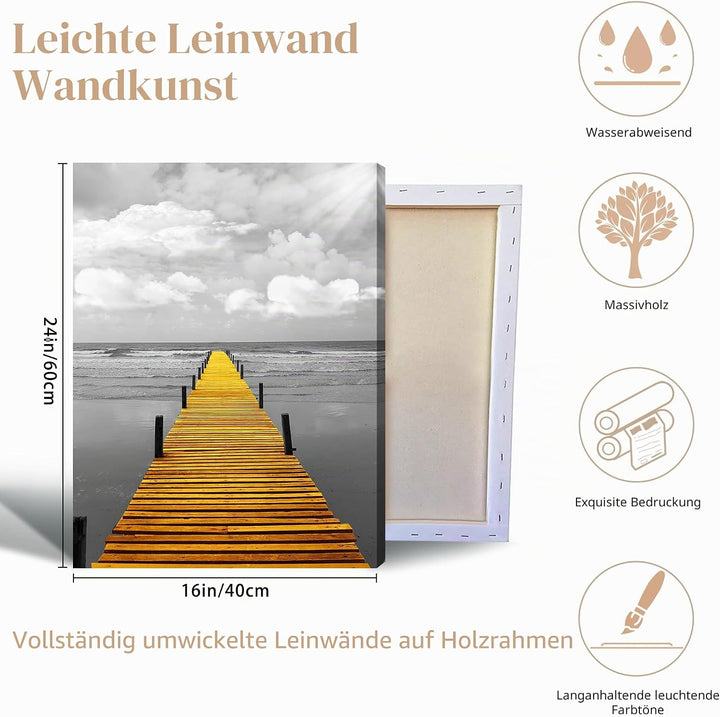 hyidecorart Bilder Landschaft Natur, Wandbild Grau Gelb Nordischer Boot, Modern Berge und See Panora