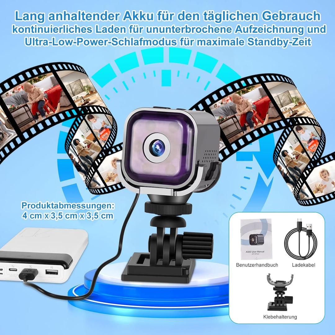 1080P WiFi Mini-Kamera mit Nachtsicht & Bewegungserkennung – Tragbare Outdoor-Sicherheitskamera mit