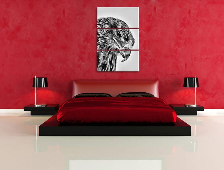 Pixxprint Adler Porträt als Leinwandbild/Grösse: 3 Teilig (120x80) / Wandbild/Kunstdruck/fertig besp
