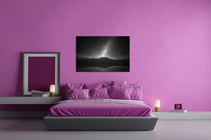 deyoli Erhellter Nachthimmel Effekt: Schwarz&Weiss, Format: 80x60 als Leinwandbild, Motiv fertig ger