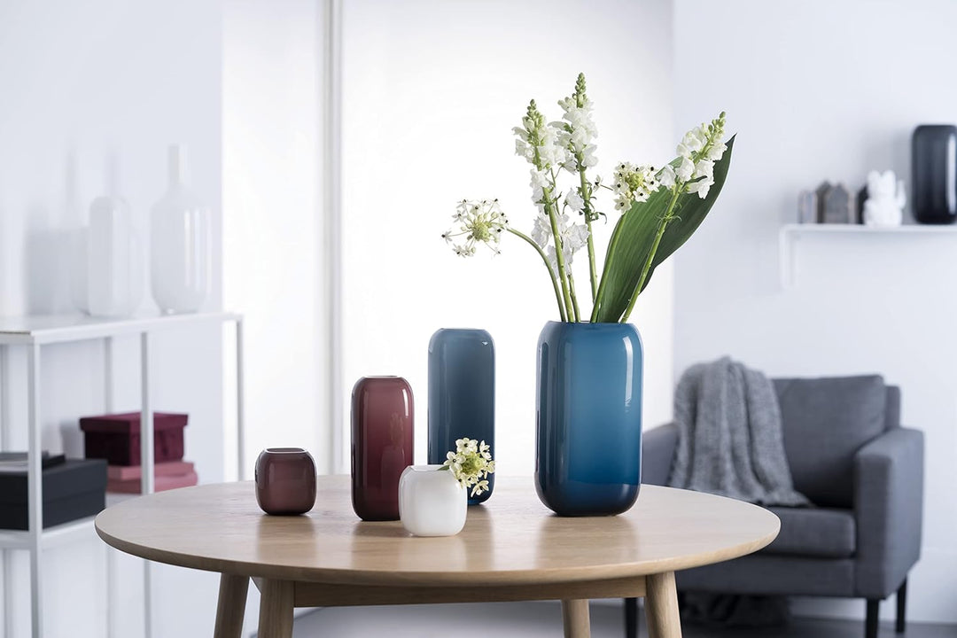 Leonardo Milano, Blumenvase aus blau gefärbtem Glas, handgefertigte Glasvase in modernem Design, Höh