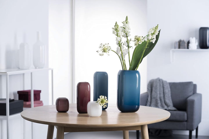 Leonardo Milano, Blumenvase aus blau gefärbtem Glas, handgefertigte Glasvase in modernem Design, Höh