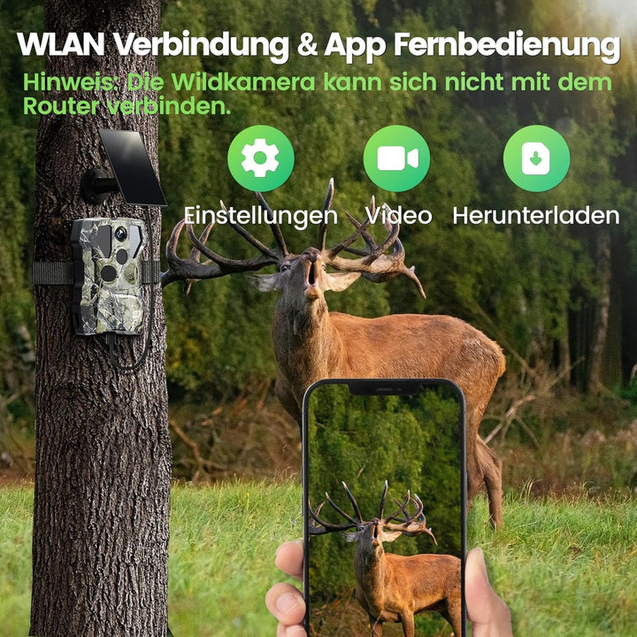 XTU WLAN Wildkamera mit Handyübertragung App, 2.7K 64MP Wildtierkamera mit Nachtsicht Bewegungsmelde