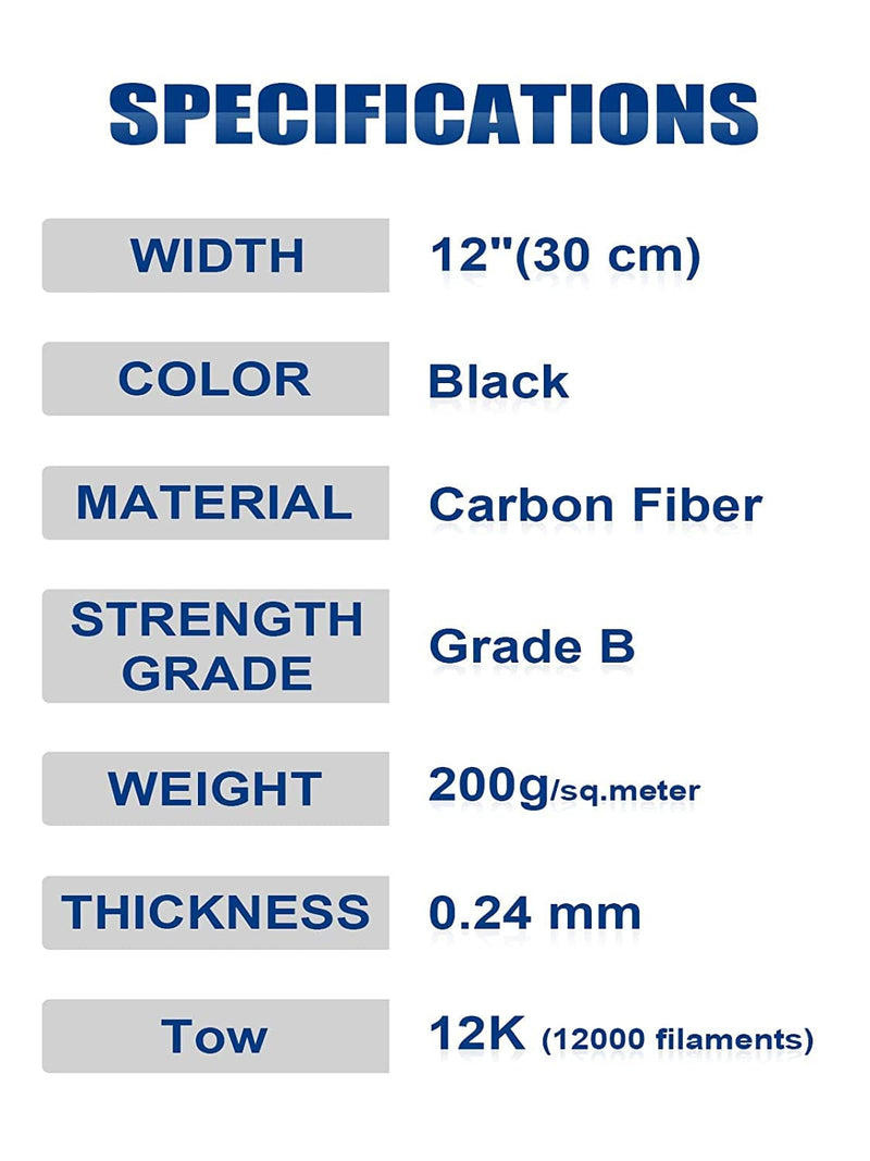 Kalolary Karbonfaser-Gewebe 12K 200g 11FT x 12&