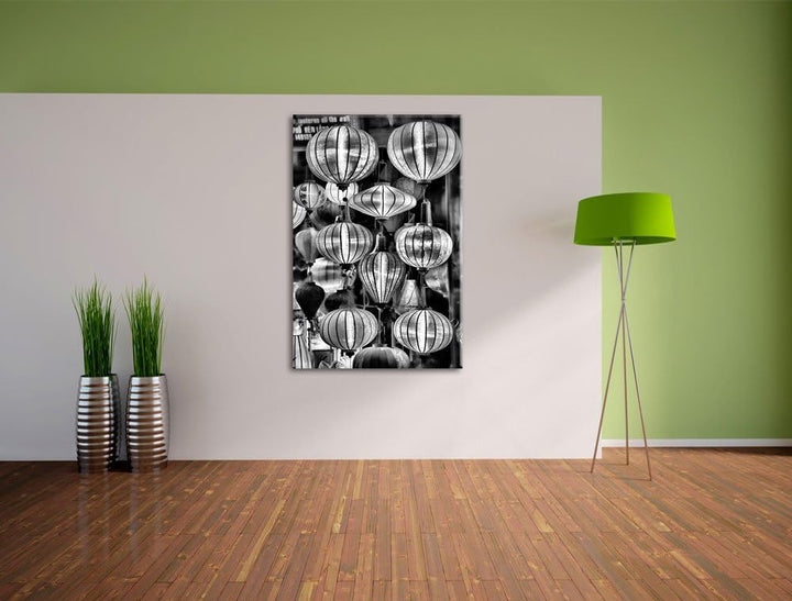 Pixxprint Monocrome, chinesische Laternen, Format: 100x70 auf Leinwand, 100x70