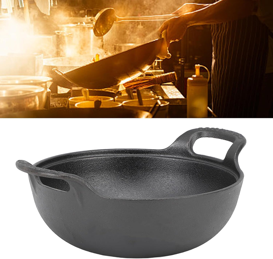Wok aus Gusseisen, 20 Cm/25 Cm, Antihaftbeschichtete Bratpfanne mit Flachem Boden, Doppelgriff und D