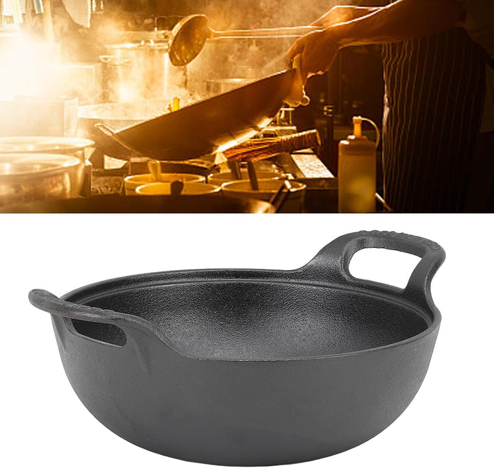 Wok aus Gusseisen, 20 Cm/25 Cm, Antihaftbeschichtete Bratpfanne mit Flachem Boden, Doppelgriff und D