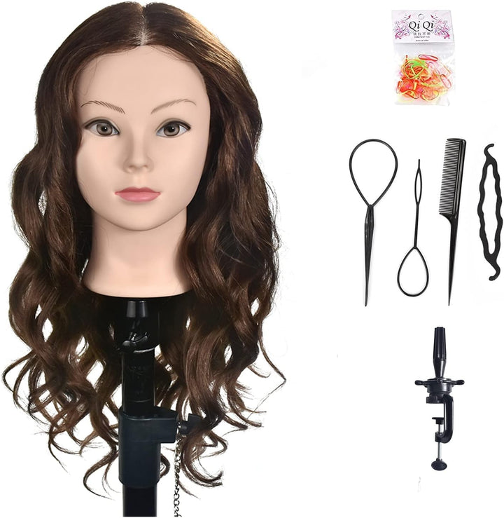Übungskopf mit 100% Echthaar, für professionelles Frisieren, Hairstyling, Übungspuppe für Kosmetik,
