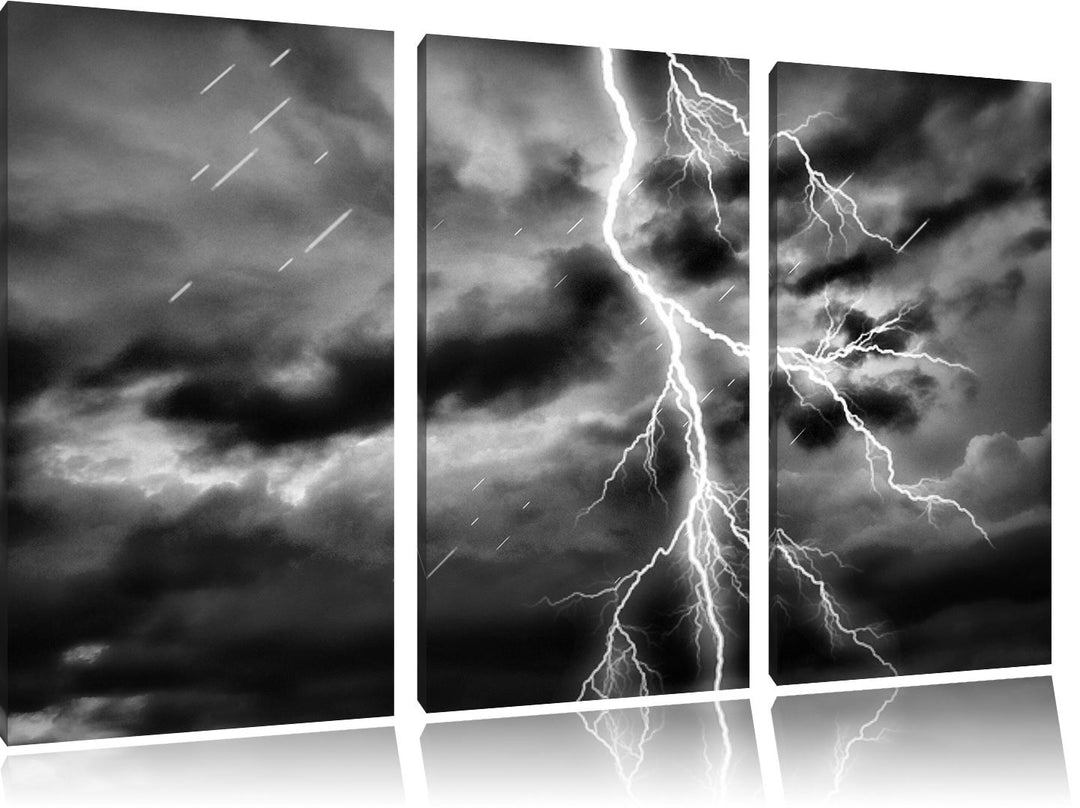 Pixxprint Blitz am Gewitterhimmel als Leinwandbild/Grösse: 3 Teilig (120x80) cm/Wandbild/Kunstdruck/