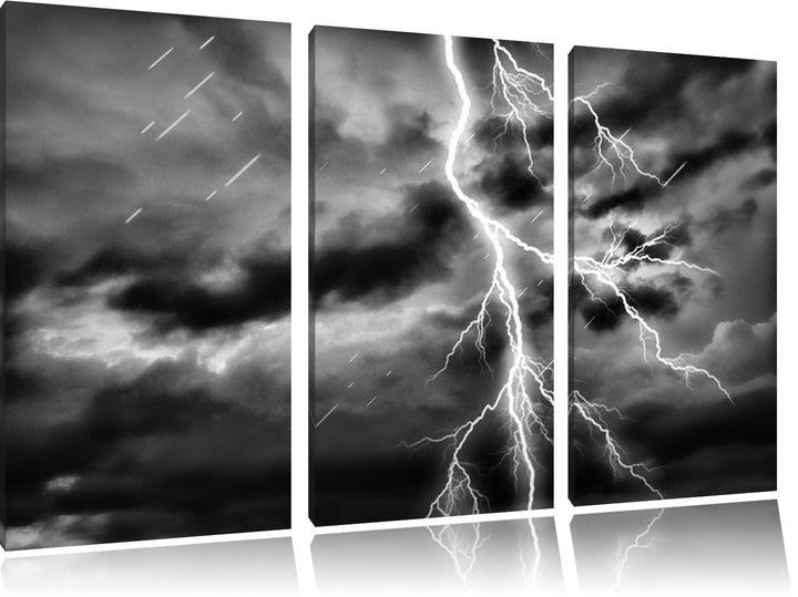 Pixxprint Blitz am Gewitterhimmel als Leinwandbild/Grösse: 3 Teilig (120x80) cm/Wandbild/Kunstdruck/