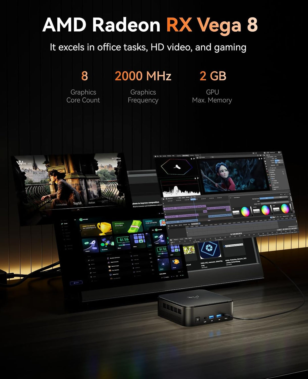 NiPoGi AM02PRO Mini PC AMD Ryzen 7 5700U 16GB Dual DDR4 512GB SSD Micro Desktop Computer mit Radeon