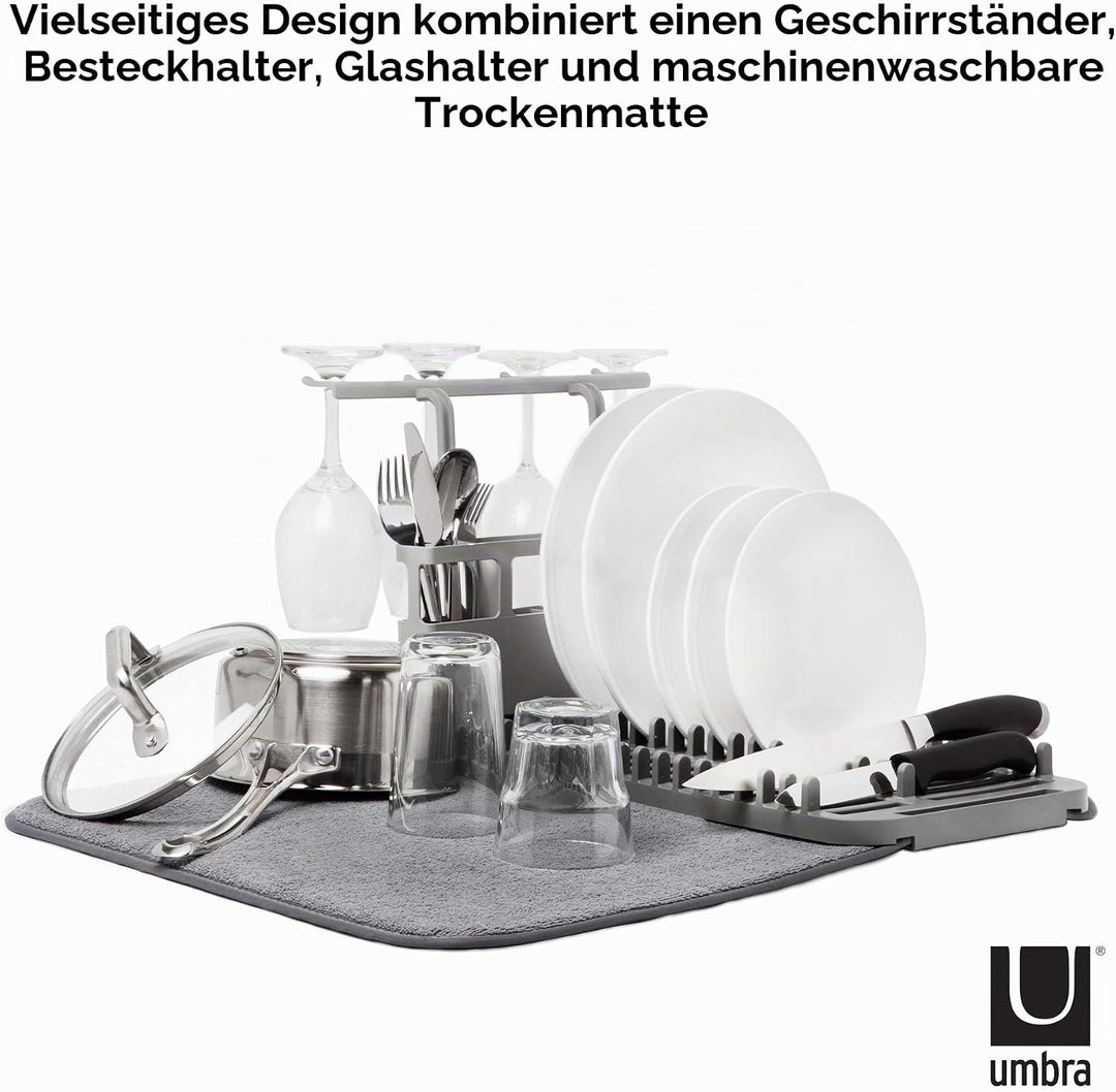 Umbra Udry Geschirr Abtropfgestell und Mikrofaser Abtropfmatte - Faltbar, Platzsparend und Leicht Ve
