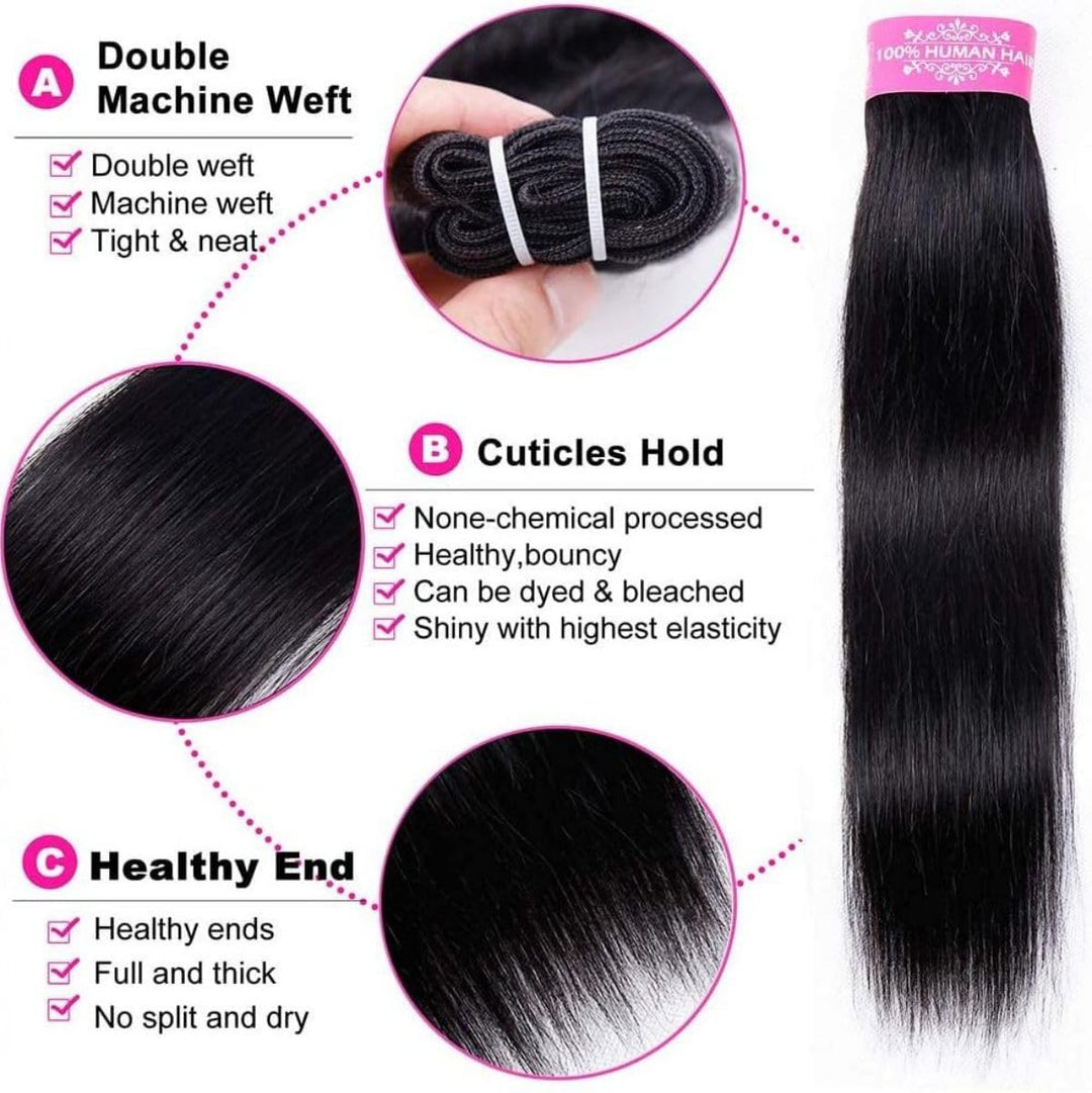 Unipearl Glatt Human Hair 3 Bundles Extensions Echthaar 16 18 20 Zoll，Straight Brasilianische Haare