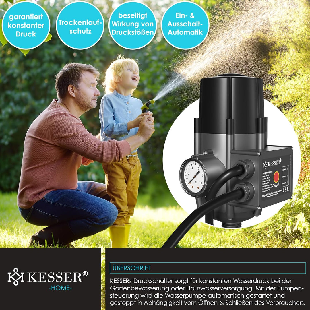 KESSER® Pumpensteuerung mit Baranzeige | mit Kabel | 10 bar Druckwächter Elektronische Pumpensteueru