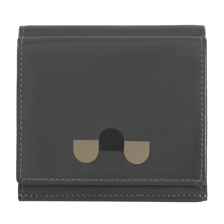 DUDU Mehrfarbiges Portemonnaie RFID in Leder mit Kartensteckfächer und Münzfach Anthracite Mosaic, A