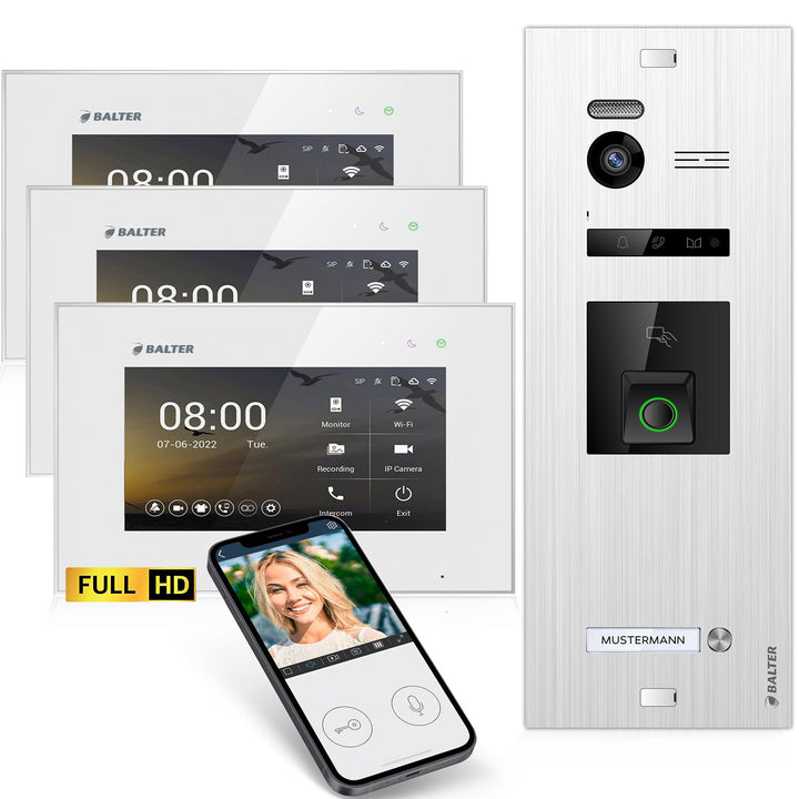 Balter EVO-HD Video Türsprechanlage mit Fingerprint, Video Türklingel, Smartphone App,1 Familienhaus