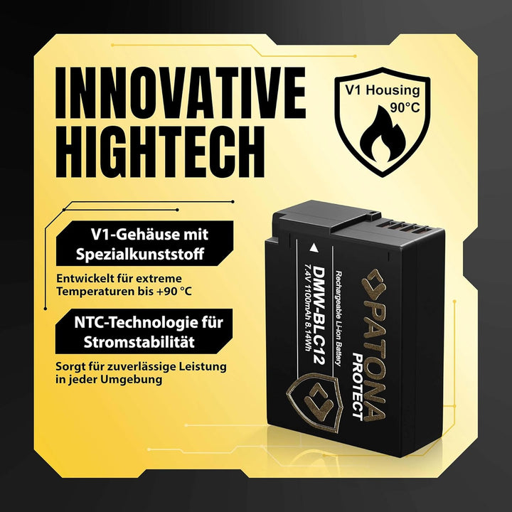 PATONA Protect DMW-BLC12 E Kamera Akku (1100mAh) mit NTC Sensor und V1 Gehäuse - Kompatibel mit Lumi