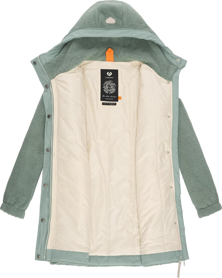 Ragwear Damen Fleecejacke Kurze Teddyfleece-Jacke warm mit Kapuze Cousy XS-6XL 4XL Dusty Green, 4XL