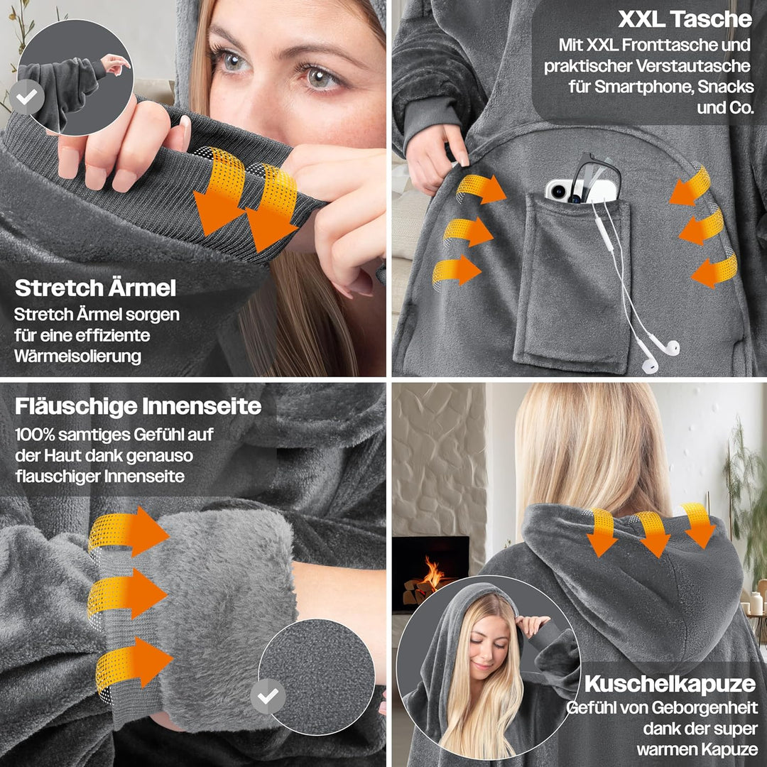 KESSER® Hoodie Decke Kuscheldecke mit Ärmeln Deckenpullover Vielseitig Tragbare Decke zum Anziehen f