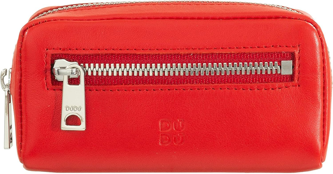 DUDU Bunte Unisex Schlüsseltasche in echtem Kalbsleder Flammenrot, Flammenrot
