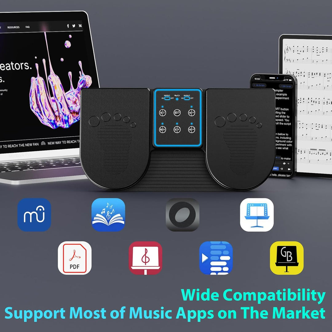 Doohoeek Bluetooth Page Turning Pedal, Page Turner Kabellos, Wiederaufladbares Universal-Fusspedal m