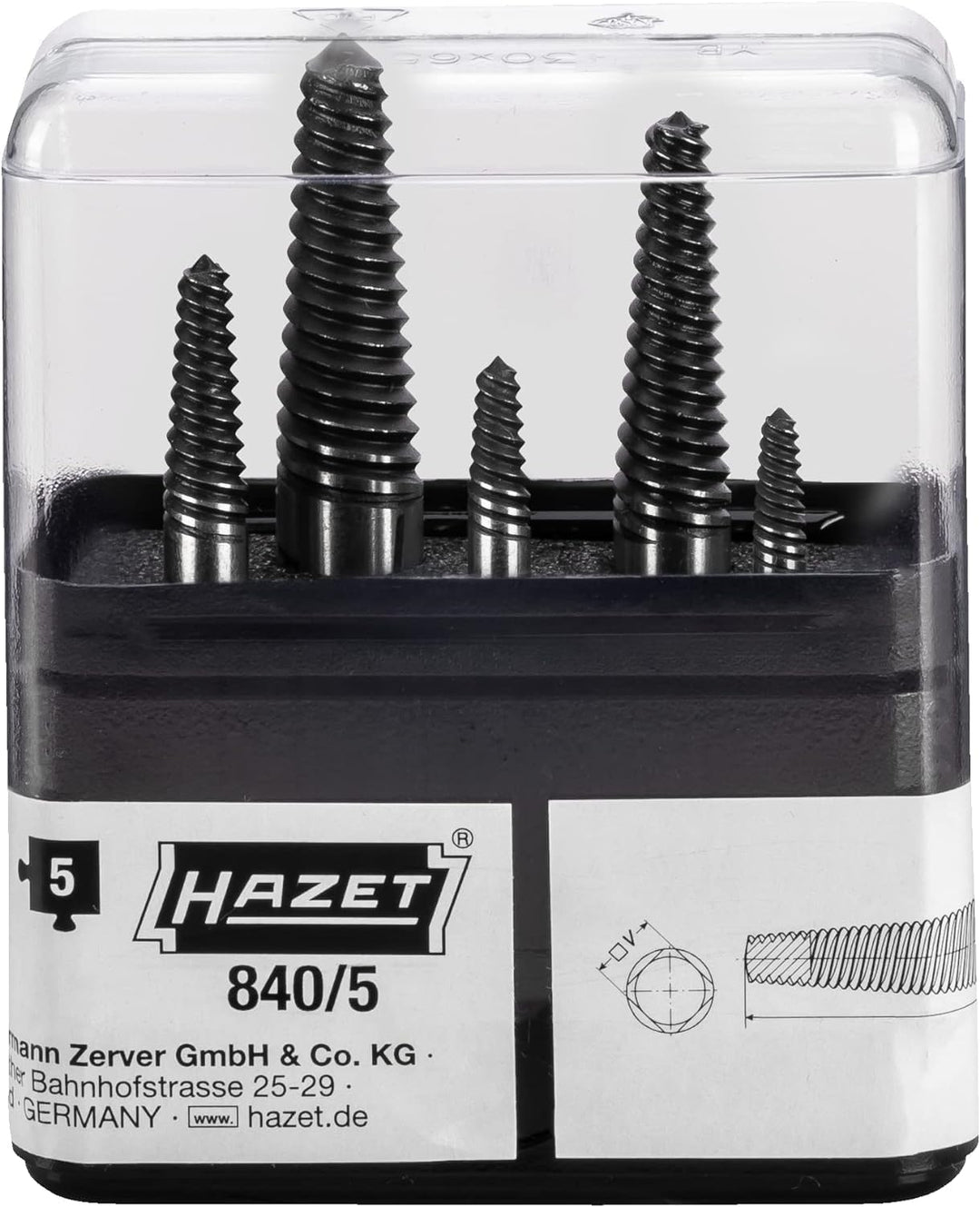 HAZET Schraubenausdreher-Satz 840/5 | 5-teilig in praktischem Kunststoff-Kasten | Made in Germany -