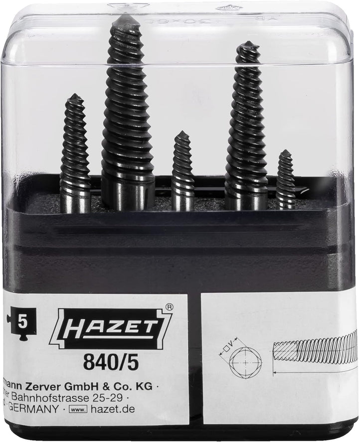 HAZET Schraubenausdreher-Satz 840/5 | 5-teilig in praktischem Kunststoff-Kasten | Made in Germany -